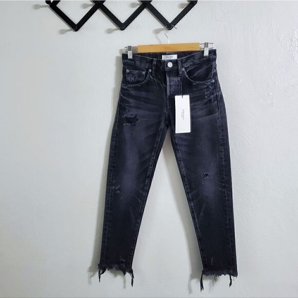 Moussy Vintage MV Kelley Distressed Tapered Jeans In Black Size 24 NWT - Picture 6 of 10